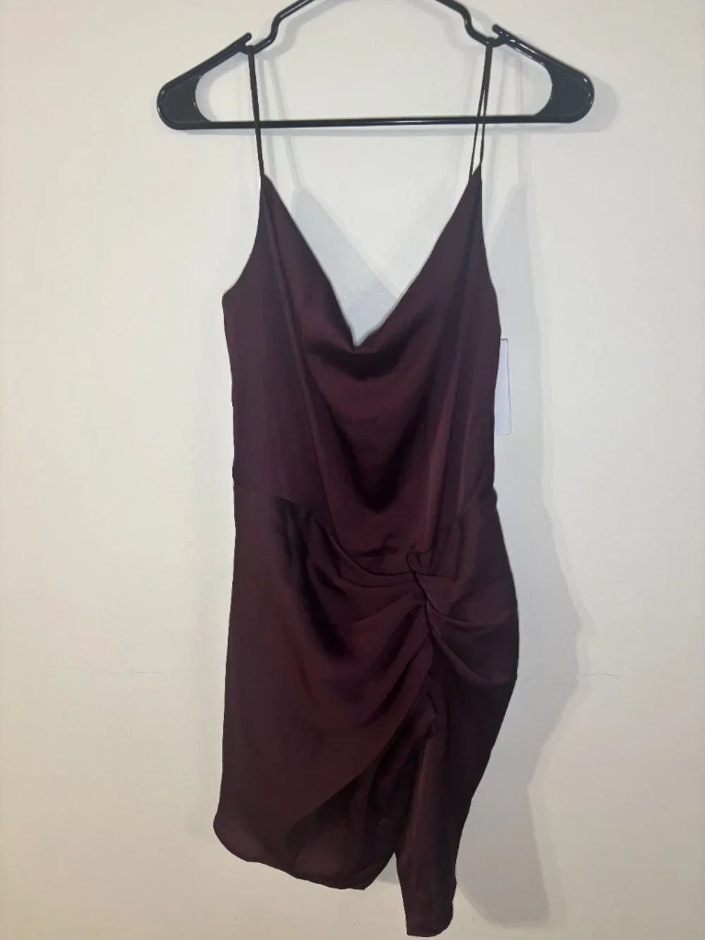 IRO Lipa Burgundy Satin Ruched Cowl Neck Slip Dress - Picture 2 of 5